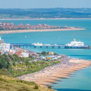 Aerial view of Eastbourne, UK coastline